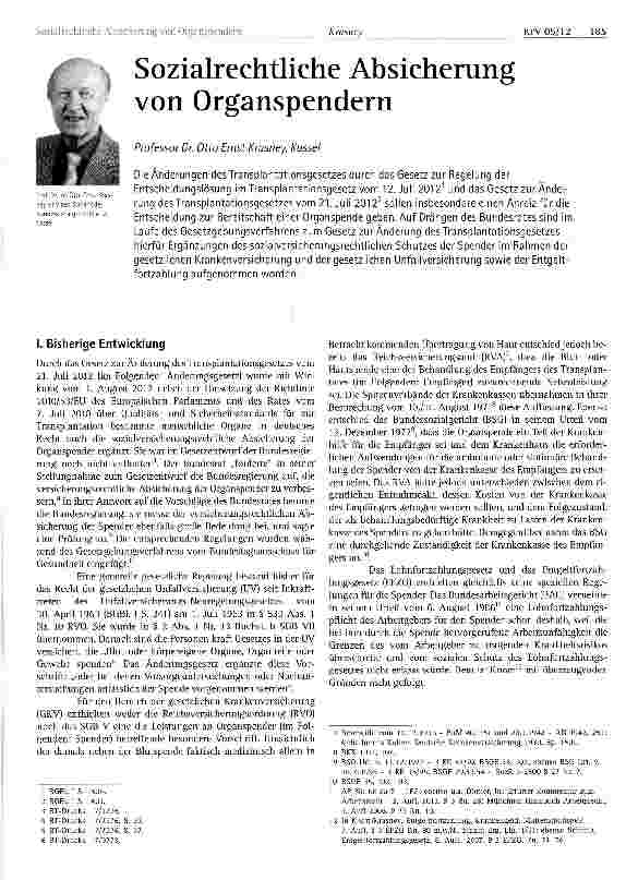 Vorschauseite 1: Sozialrechtliche Absicherung von Organspendern