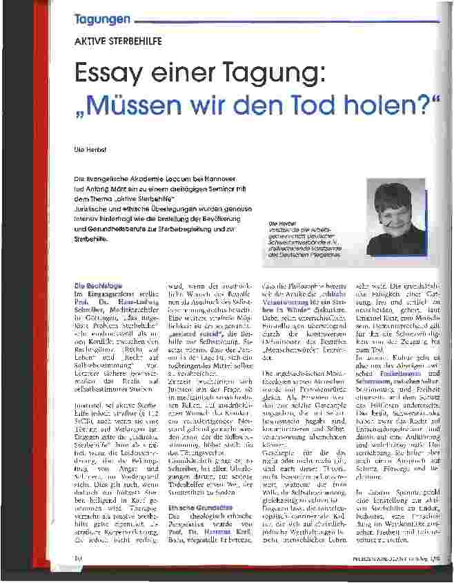 Vorschauseite 1: Essay einer Tagung: Müssen wir den Tod holen?