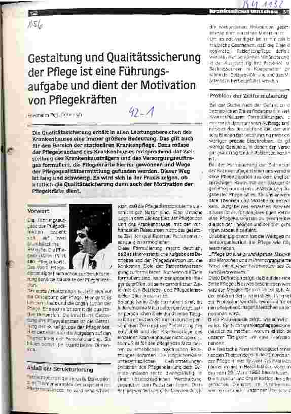 Vorschauseite 1: Gestaltung und Qualitätssicherung der Pflege ist eine Führungsaufgabe und dient der Motivation von Pflegekräften