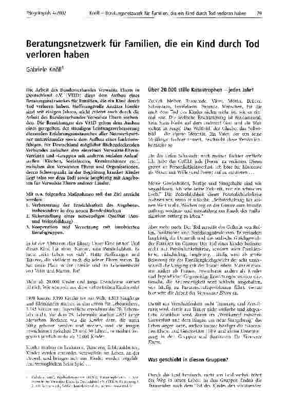 Vorschauseite 1: Beratungsnetzwerk für Familien, die ein Kind durch Tod verloren haben
