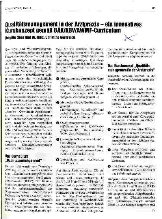 Vorschauseite 1: Qualitätsmanagement in der Arztpraxis - ein innovatives Kurskonzept gemäß BÄK/KBV/AWMF-Curriculum