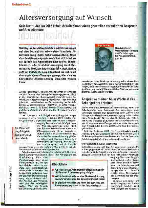 Vorschauseite 1: Altersversorgung auf Wunsch