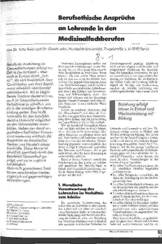 Vorschauseite 1: Berufsethische Ansprüche an Lehrende in den Medizinalfachberufen