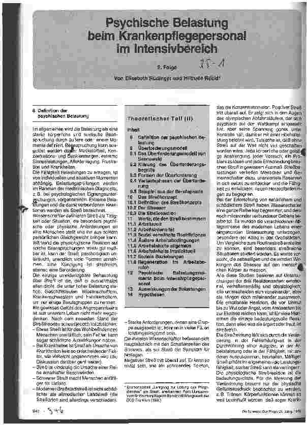Vorschauseite 1: Psychische Belasung beim Krankenpflegepersonal im Intensivbereich - 2. Folge