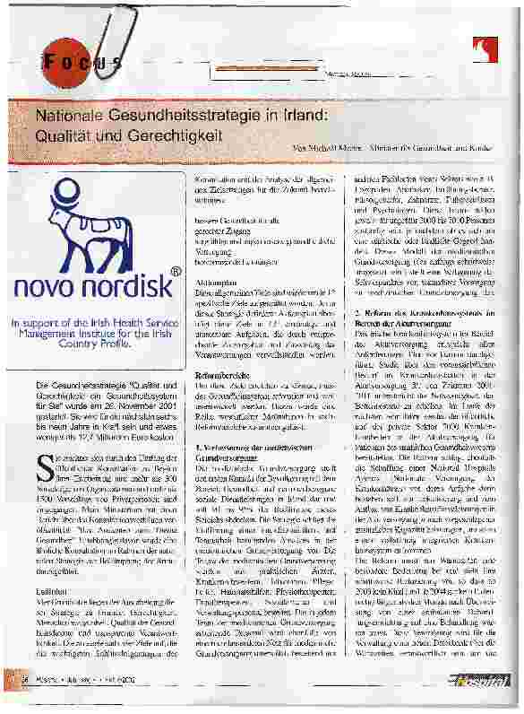 Vorschauseite 1: Nationale Gesundheitsstrategie in Irland: Qualität und Gerechtigkeit