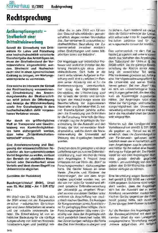 Vorschauseite 1: Antikorruptionsgesetz - Strafbarkeit einer Drittmitteleinwerbung