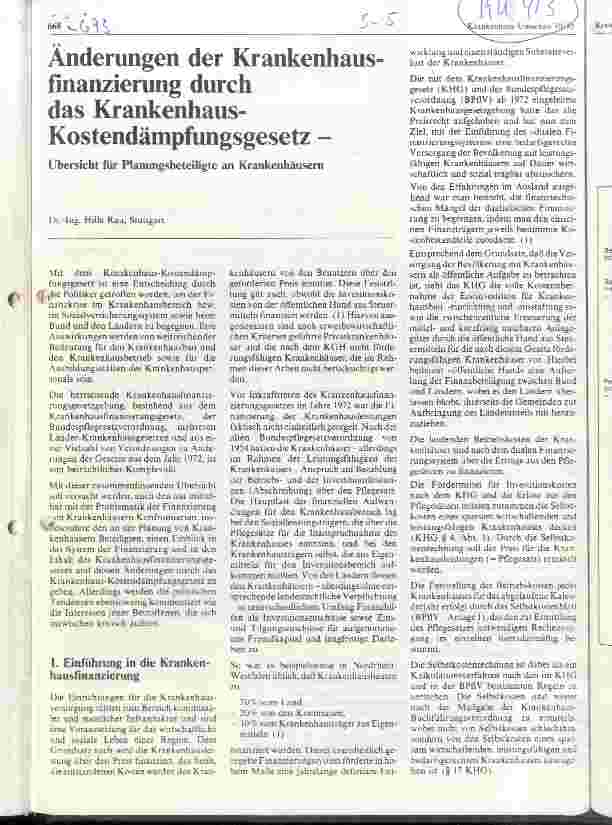 Vorschauseite 1: Änderungen der Krankenhausfinanzierung durch das Krankenhaus-Kostendämpfungsgesetz