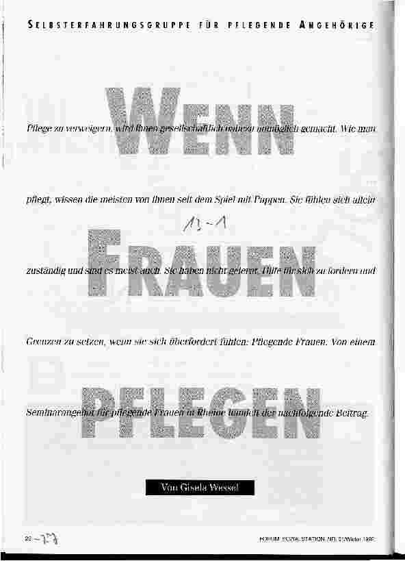 Vorschauseite 1: Wenn Frauen pflegen Selbsterfahrungsgruppe für pflegende Angehörige