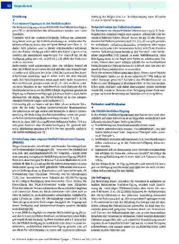Vorschauseite 2: Notfallsituationen und Patientenverfügungen aus der Sicht des Palliativpatienten -Ergebnisse einer Befragung