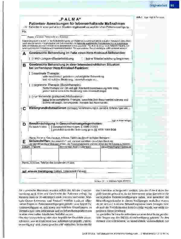 Vorschauseite 3: Notfallsituationen und Patientenverfügungen aus der Sicht des Palliativpatienten -Ergebnisse einer Befragung