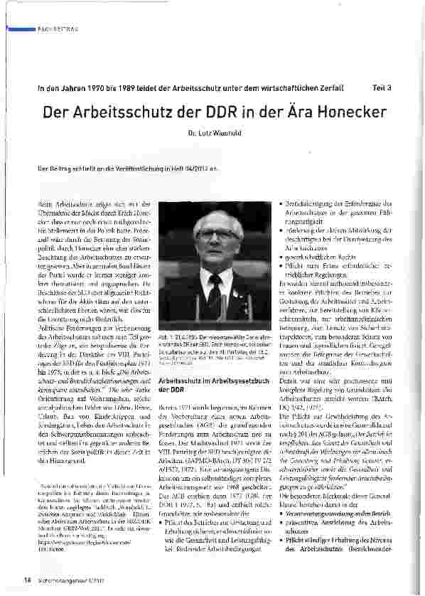 Vorschauseite 1: Der Arbeitsschutz der DDR in der Ära Honecker