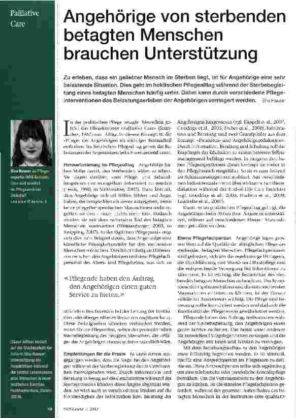 Vorschauseite 1: Angehörige von sterbenden betagten Menschen brauchen Unterstützung