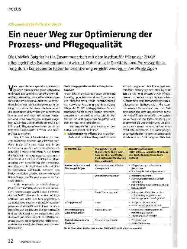 Vorschauseite 1: Ein neuer Weg zur Optimierung der Prozessund Pflegequalität