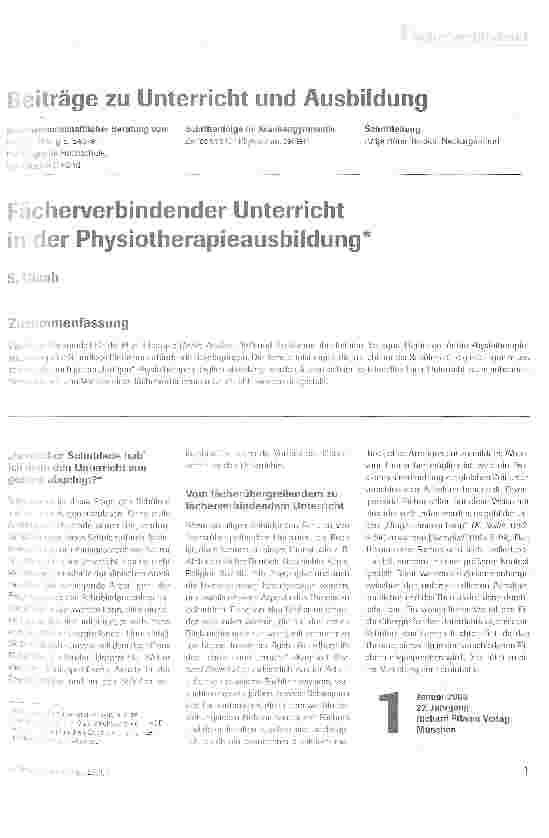 Vorschauseite 1: Fächerverbindender Unterricht in der Physiotherapieausbildung