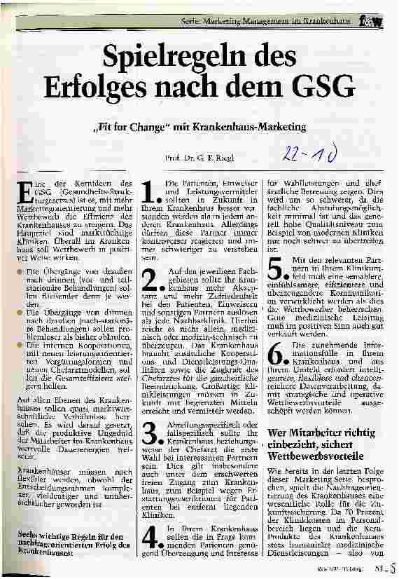 Vorschauseite 1: Spielregeln des Erfolges nach dem GSG Fit for Change mit Krankenhaus-Marketing