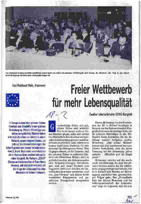 Vorschauseite 1: Freier Wettbewerb für mehr Lebensqualität Zweiter internationaler ECHO-Kongreß