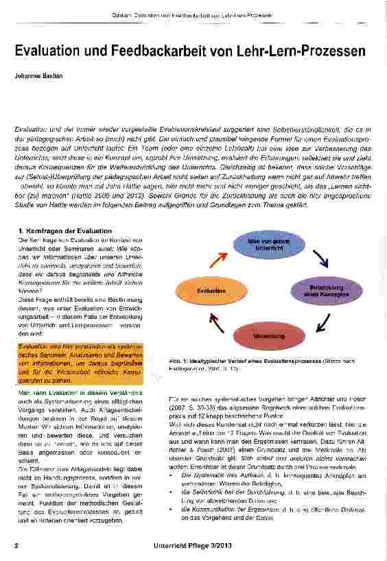Vorschauseite 1: Evaluation und Feedbackarbeit von Lehr-Lern-Prozessen