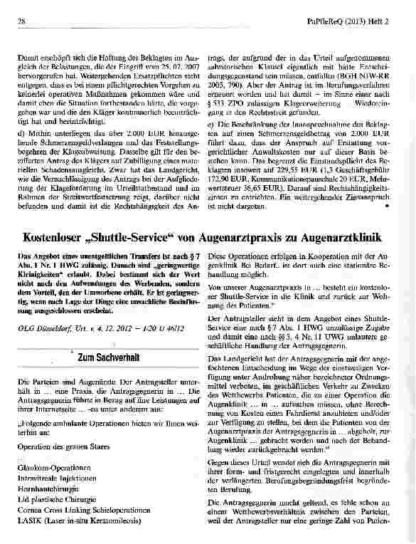 Vorschauseite 1: Kostenloser „Shuttle-Service von Augenarztpraxis zu Augenarztklinik