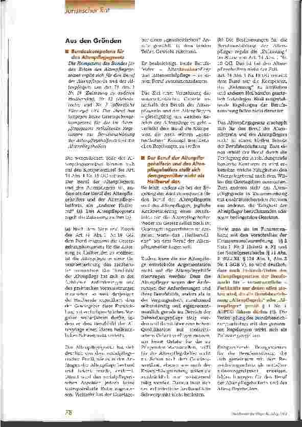 Vorschauseite 2: Wesentliche Teile des Altenpflegegesetzes sind verfassungsgemäß