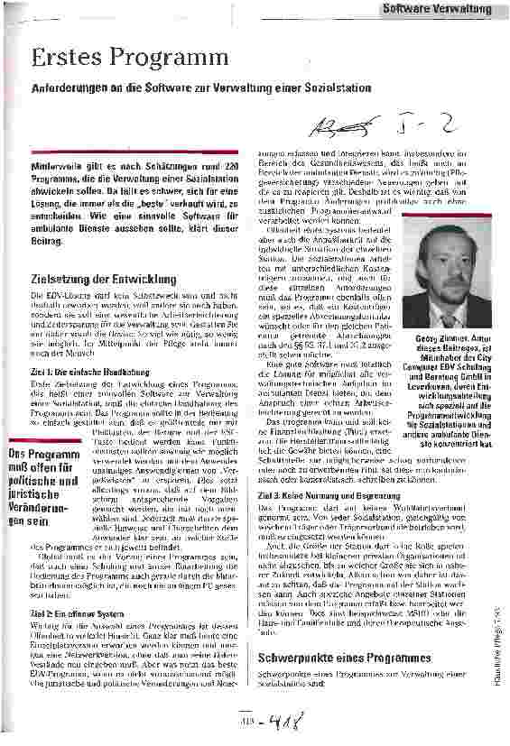 Vorschauseite 1: Erstes Programm Anforderungen an die Software zur Verwaltung einer Sozialstation