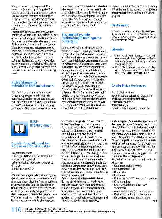 Vorschauseite 5: Zur Epidemiologie mikrobieller Lebensmittelifektionen und -intoxikationen