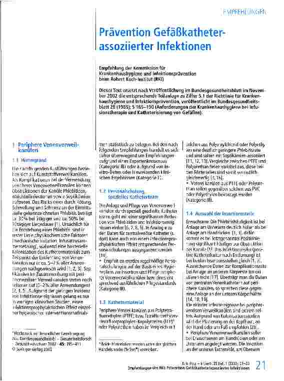 Vorschauseite 1: Prävention Gefäßkatheterassoziierter Infektionen Empfehlung der Kommission für Krankenhaushygiene und Infektionsprävention beim Robert-Koch-Institut