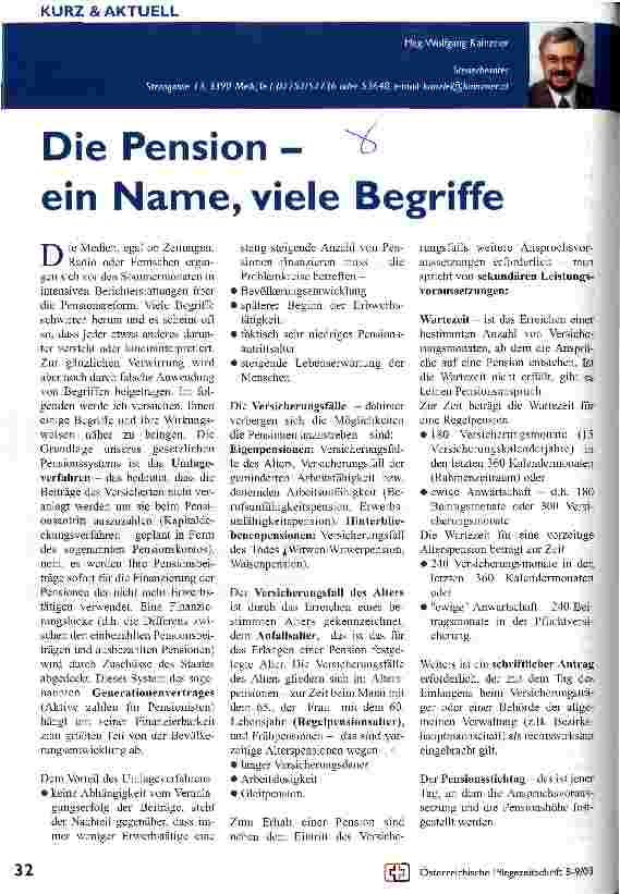 Vorschauseite 1: Die Pension - ein Name, viele Begriffe