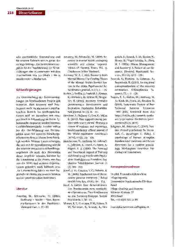 Vorschauseite 2: Der Einfluss von Peer-to-Peer-Interventionen auf die recovery-relevanten Einstellungen: Evaluation eines Projekts in psychiatrischen Institutionen