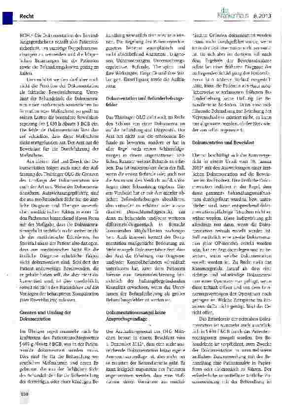 Vorschauseite 2: Aktuelle Rechtsprechung zur Dokumentationspflicht und das Patientenrechtegesetz