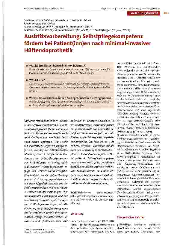 Vorschauseite 1: Austrittsvorbereitung: Selbstpflegekompetenz fördern bei Patient(inn)en nach minimal-invasiver Hüftendoprothetik