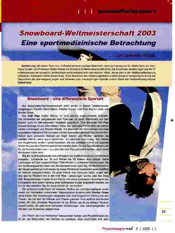 Vorschauseite 1: Snowboard-Weltmeisterschaft 2003 Eine sportmedizinische Betrachtung