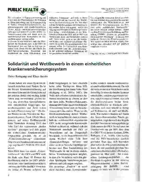 Vorschauseite 1: Solidarität und Wettbewerb in einem einheitlichen Krankenversicherungssystem