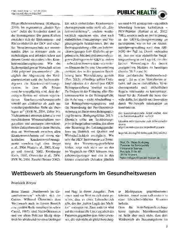 Vorschauseite 2: Solidarität und Wettbewerb in einem einheitlichen Krankenversicherungssystem