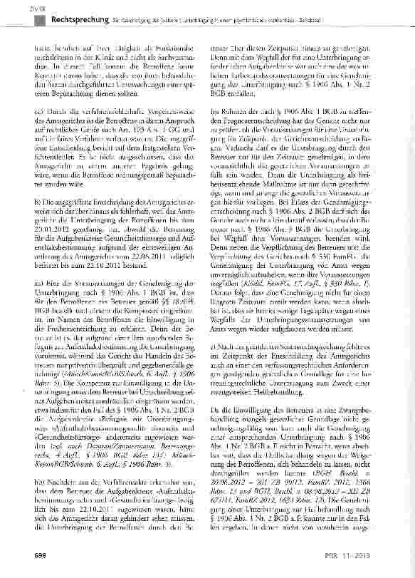 Vorschauseite 4: Zur Genehmigung der (weiteren) Unterbringung in einem psychiatrischen Krankenhaus - Zeitablauf BGB § 1906 Abs. 1 Nr. 2; FamFG § 321 Abs. 1 Satz 1 und 2; GG Art. 103 Abs. 1