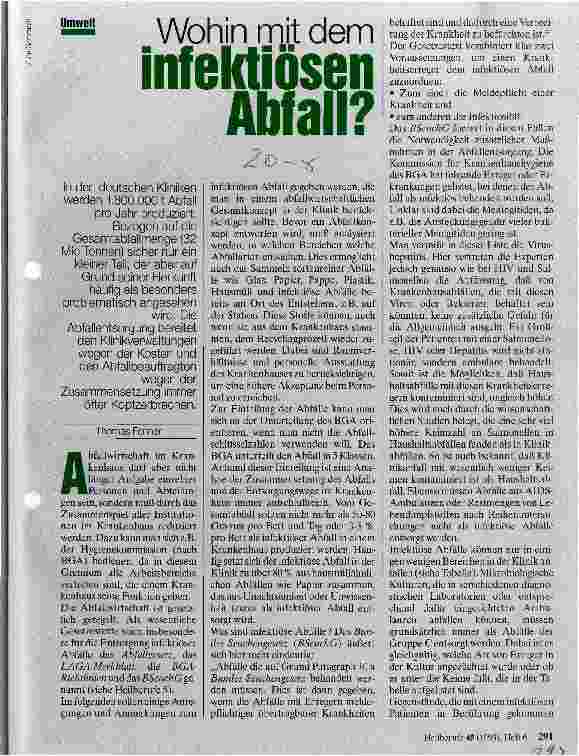 Vorschauseite 1: Wohin mit dem infektiösen Abfall (iA)?