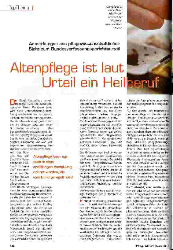 Vorschauseite 1: Altenpflege ist laut Urteil ein Heilberuf