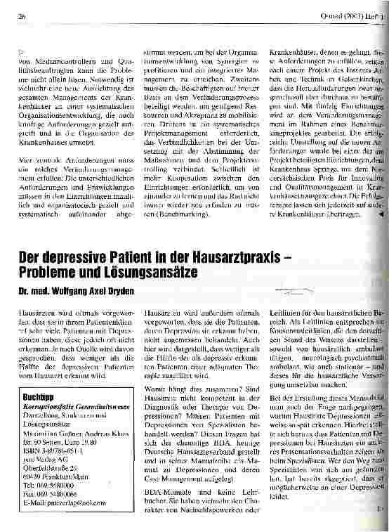 Vorschauseite 1: Der depressive Patient in der Hausarztpraxis Probleme und Lösungsansätze