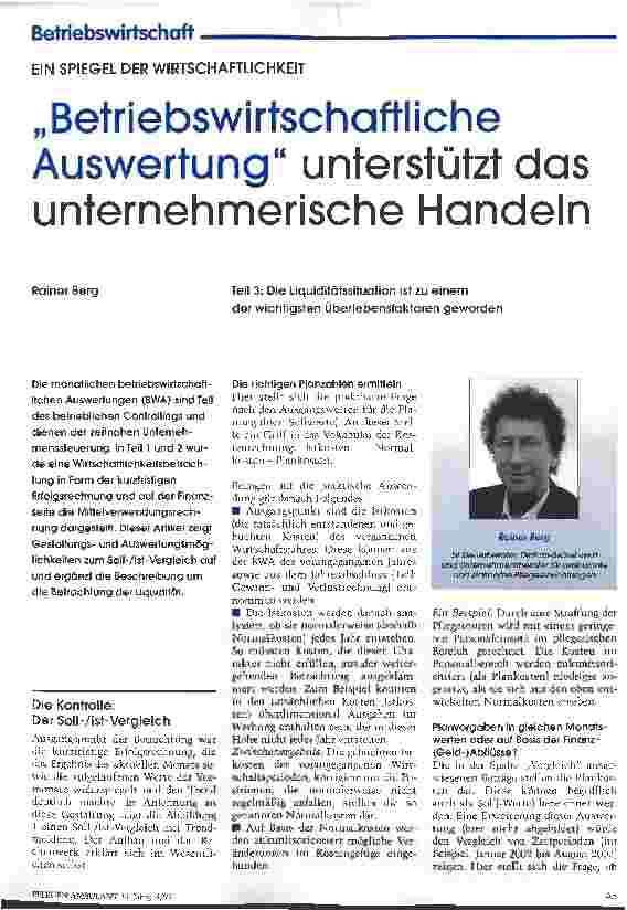 Vorschauseite 1: Betriebswirtschaftliche Auswertung unterstützt das unternehmerische Handeln Teil 3