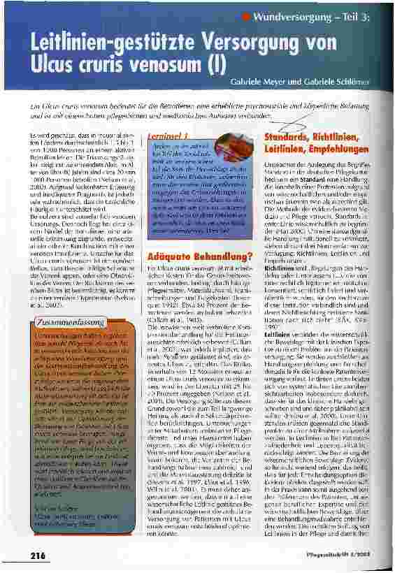 Vorschauseite 1: Leitinien-gestützte Versorgung von Ulcus cruris venosum (I) Wundversorgung - Teil 3
