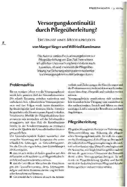 Vorschauseite 1: Versorgungskontinuität durch Pflegeüberleitung? Ergebnisse eines Modellprojekts