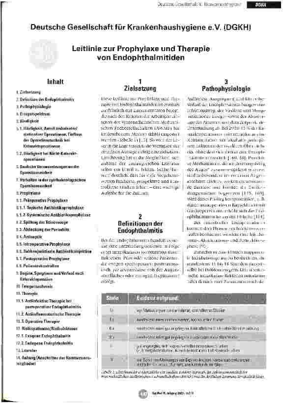 Vorschauseite 1: Leitlinie zur Prophylaxe und Therapie von Endophthalmitiden