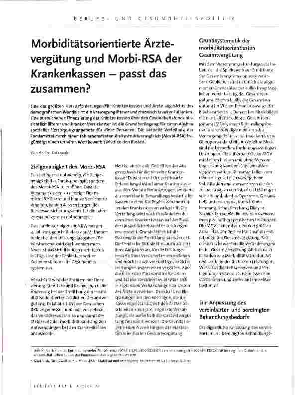 Vorschauseite 1: Morbiditätsorientierte Ärztevergütung und Morbi-RSA der Krankenkassen - passt das zusammen?