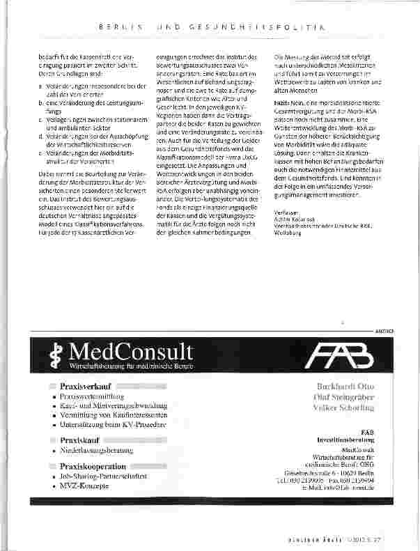 Vorschauseite 2: Morbiditätsorientierte Ärztevergütung und Morbi-RSA der Krankenkassen - passt das zusammen?