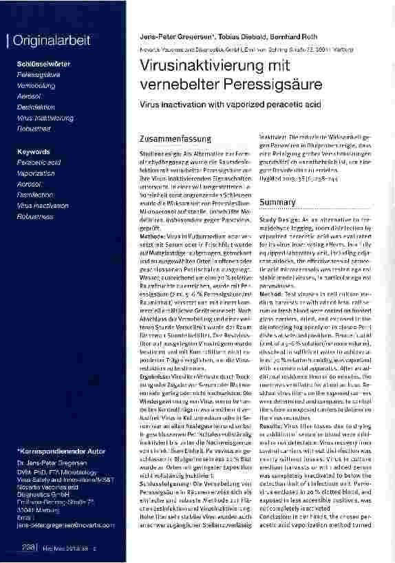 Vorschauseite 1: Virusinaktivierung mit vernebelter Peressigsäure