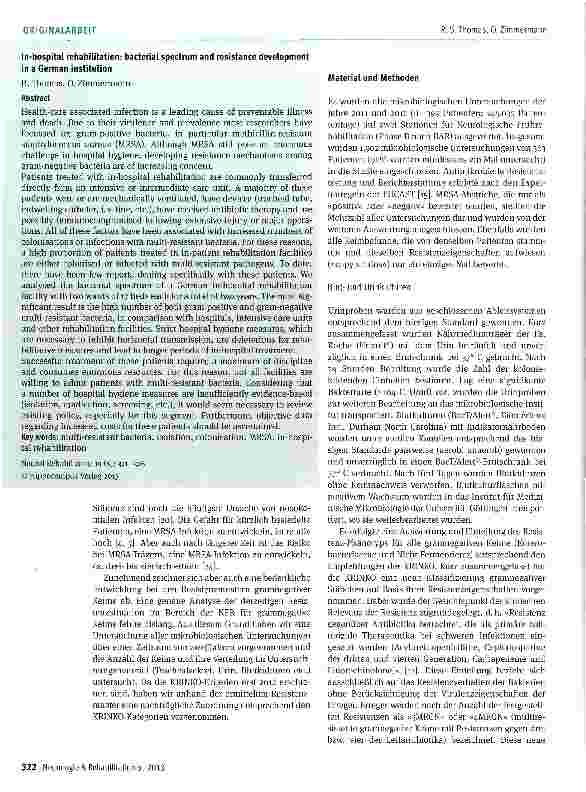 Vorschauseite 2: Erregerspektrum und Resistenzen in einer Einrichtung für Neurologische Frührehabilitation