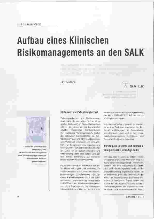 Vorschauseite 1: Aufbau eines Klinischen Risikomanagements an den SALK