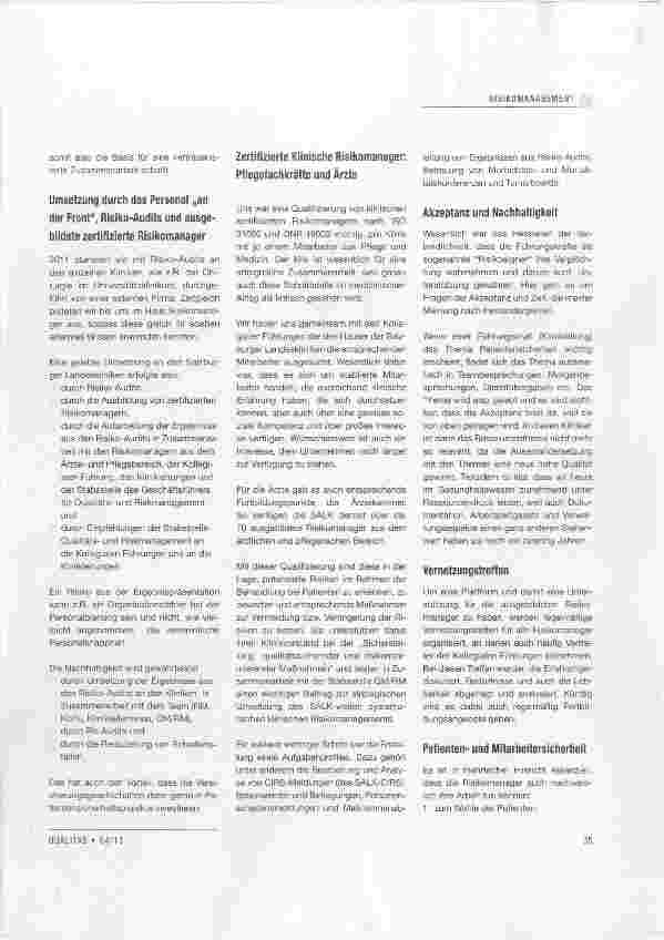 Vorschauseite 2: Aufbau eines Klinischen Risikomanagements an den SALK