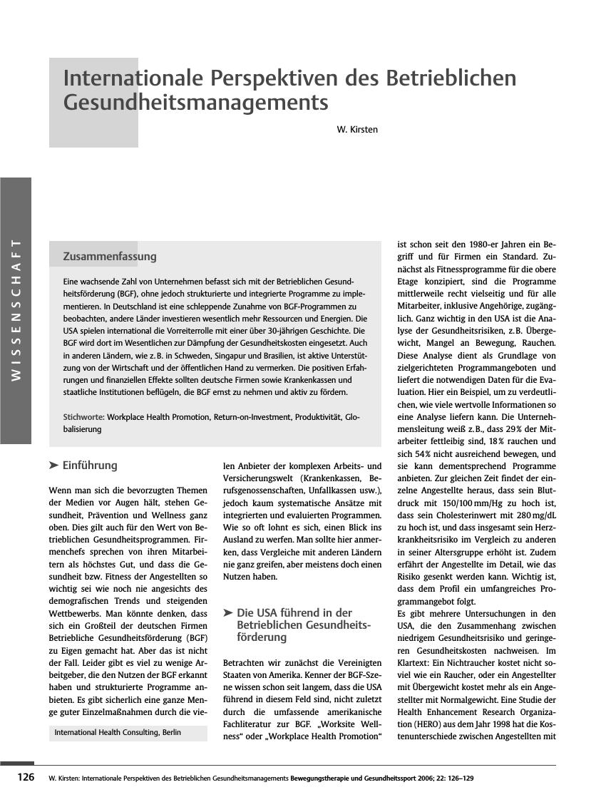 Vorschauseite 1: Internationale Perspektiven des Betrieblichen Gesundheitsmanagements