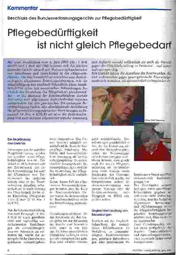 Vorschauseite 1: Pflegebedürftigkeit ist nicht gleich Pflegebedarf