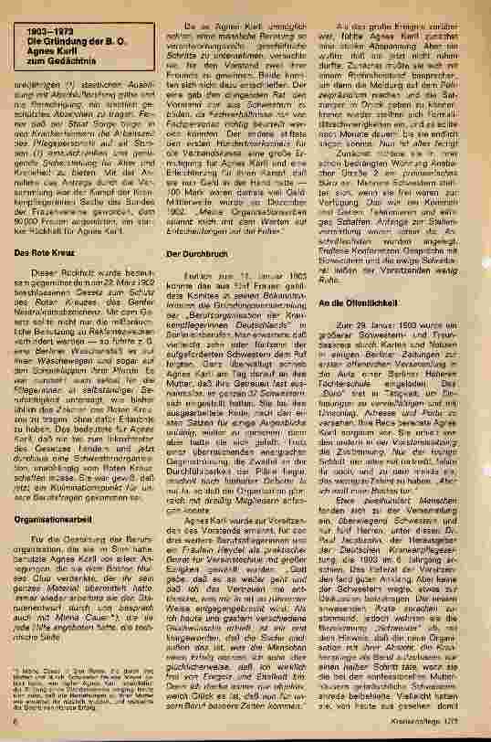 Vorschauseite 4: 1903 - 11. Januar - 1973 Die Gründung der Berufsorganisation der Krankenpflegerinnen